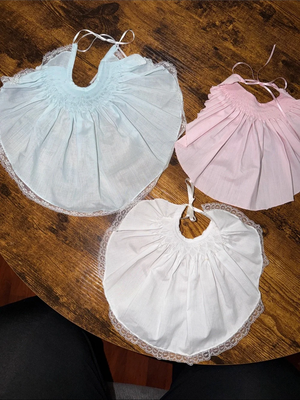 Set of 3 Delicate Baby Bib Collars - Classic Smocked Design